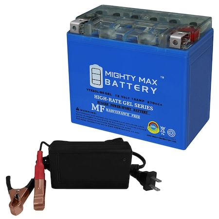 MIGHTY MAX BATTERY YTX20L-BS GEL Replaces Harley Dyna Super Glide 05-14 With 12V 4A Charger MAX3836759